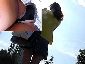 Bus stop period upskirt
