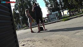 Cool voyeur upskirts with young couple in the streets