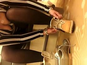 Busty girl in glasses down blouse and cleavage