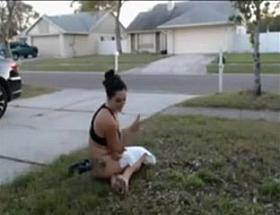 hot babe gets caught doing naked yoga in front of her house