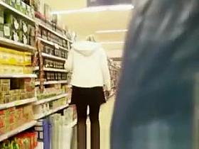 Blonde woman bending over upskirted