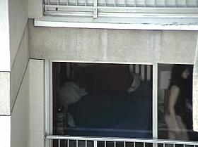 Opened window allows us voyeur babes ass in thong