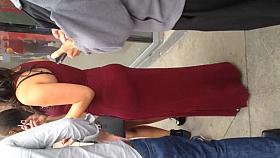 White Milf showing thong in long dress