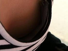 Adorable asian teen brunette down blouse voyeur nip slip