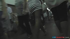 Hot upskirts of adorable girl with beautiful hair-style