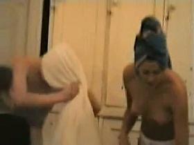 Girls get naked and change after pool in changing room