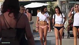 Four beautiful girls walking