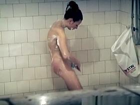 Small breasts woman spied in shower room