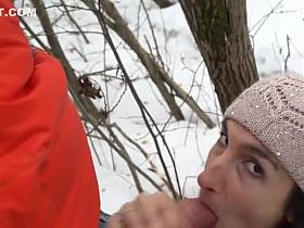 Milking tits and swallow cum in the cold