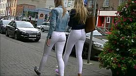 Candid girls in white jeans