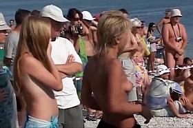Video shots from a crowded nudist beach