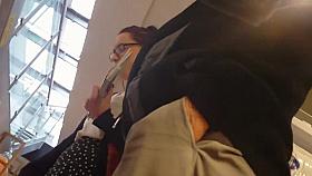 Sheer tights upskirt of young girl with face