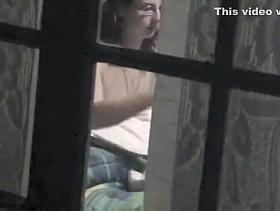 Almost naked neighbor girl peeped on