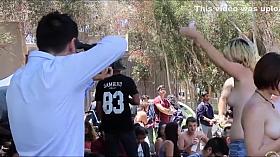 Topless students giving naked interviews