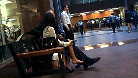 Candid Asian Business Lady Feet Shoeplay Dangling in Pumps