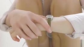 Amazing hot babe in lingerie plugs her asshole in office toilet at work