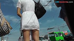 Free up petticoat of hottie in white suit