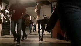 Hot blonde in leather leggings