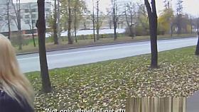 Pulled babe sucks cock and gets fucked