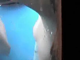 Girl in beach cabin changing and washing the body