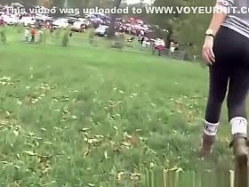 College teen with big ass in black leggings