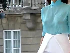 Boobs bouncing on catwalk model