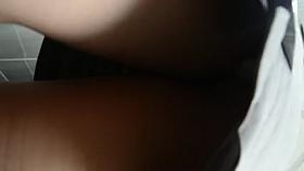 Upskirt on escalator stripey panties