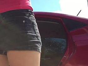 AMAZING girl CARWASH BOOTY SHORT SHORTS!!!