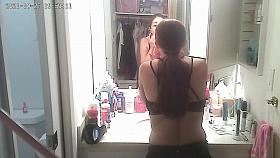 Japanese amateur wife getting undressed for shower and taking off her makeup