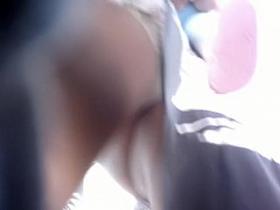 Panty and naked ass slit up the skirt of cute amateurs