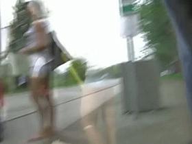 Brunette chick's upskirt teen ass