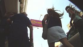 Sexy milf and thick brunette on candid voyeur upskirt video