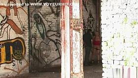 Euro slut walked naked with mask in public