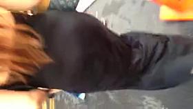 White ass in see thru black dress