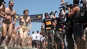 Nudist race with guys and girls running