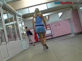 Golden-Haired in blue upskirt