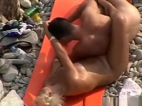 Nude man eats her shaved pussy