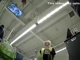 Girl in short red skirt upskirted