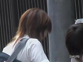 Asian teens have their panties down during street sharking.