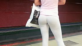 Perfect ass in grey tights