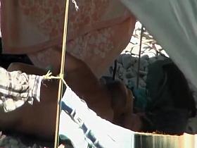 Old man fucking wife in beach tent