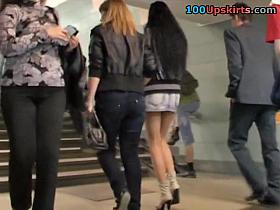 The sexy upskirt of chick in knee lengthy petticoat