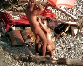 Voyeur on public beach.Wife fuck the hubby with Strapon