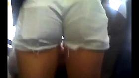 WEDGIE AND VPL IN WHITE SHORTS