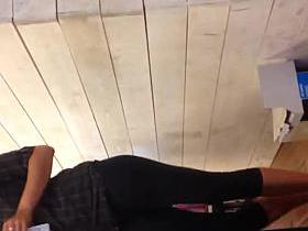 Slim girl with bubble in leggings candid