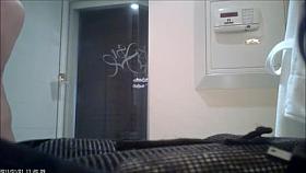 Naked at bathroom brushing teeth