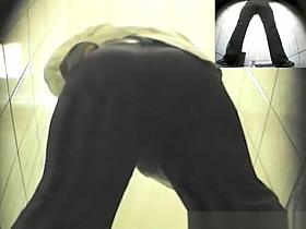 Short hair blonde woman spied peeing