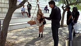 Babe whipped and caned by the lake