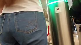 Nice long haired girl with tight ass