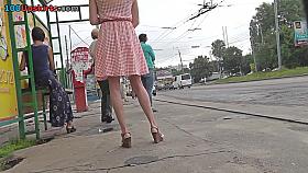 G-string upskirt shot of a sexy chick in the bus